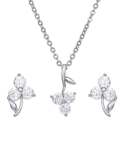 Suit (chain random) Alloy Cubic Zirconia Dainty Flower Earring and Necklace Set