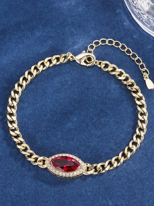 Pigeon blood red Brass Cubic Zirconia Geometric Luxury Chain Bangle