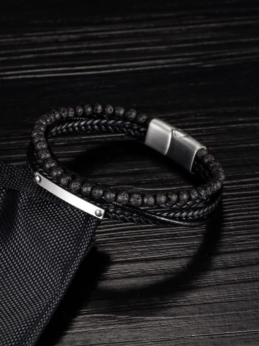 Open Sky Titanium Steel Artificial Leather Weave Hip Hop Bracelet 3