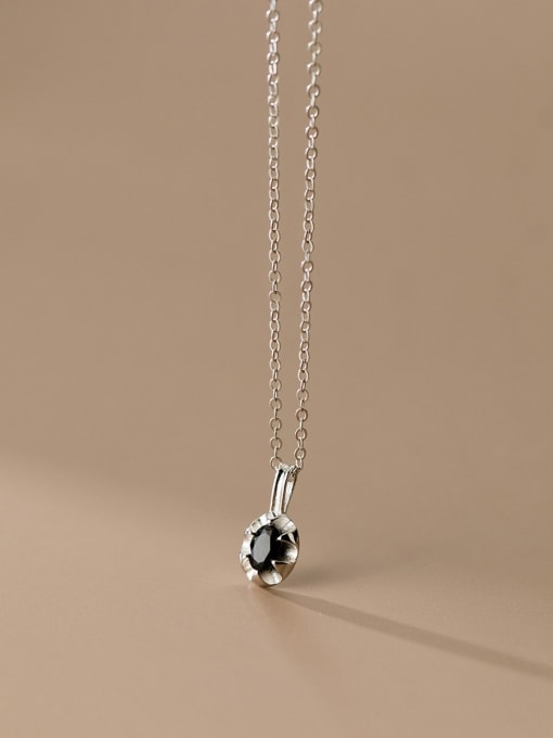 Rosh 925 Sterling Silver Obsidian Geometric Minimalist Necklace 3