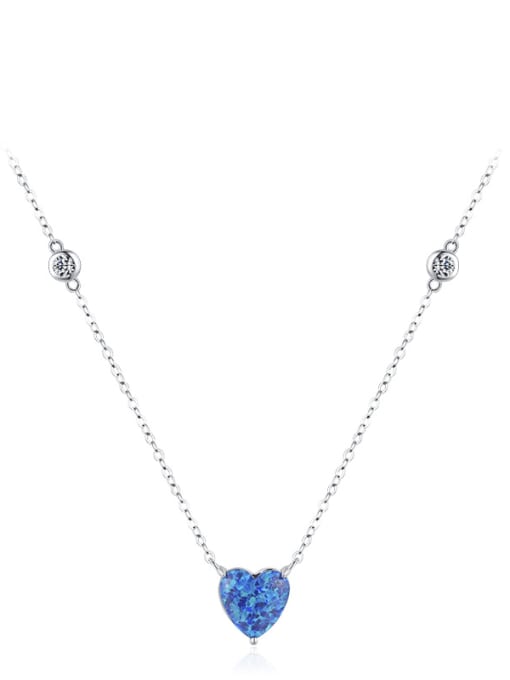 silvery 925 Sterling Silver Opal Heart Minimalist Necklace