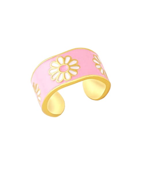 Pink Brass Enamel Flower Hip Hop Band Ring