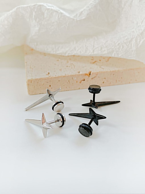 Open Sky Titanium Steel Cross Minimalist Stud Earring 2