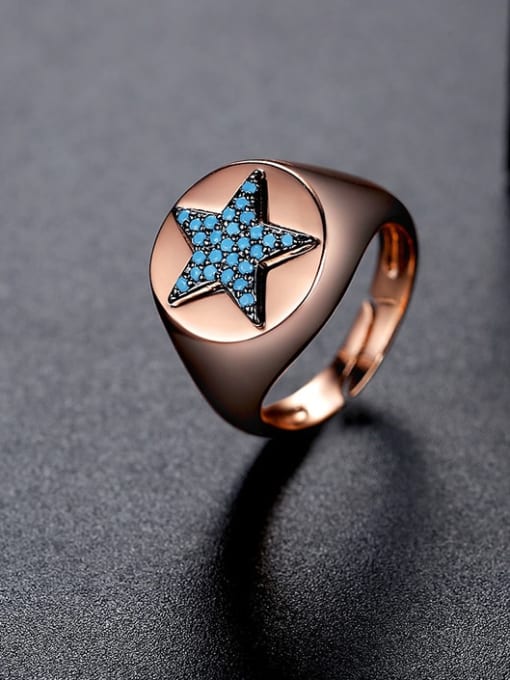SKR 017 Blue Brass Rhinestone  Minimalist Five-pointed star Band Ring