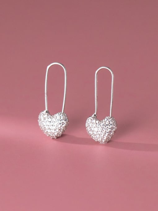 Rosh 925 Sterling Silver Cubic Zirconia Heart Minimalist Huggie Earring