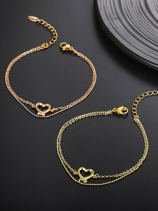 XP Alloy Heart Minimalist Double Layer Chain  Strand Bracelet 0
