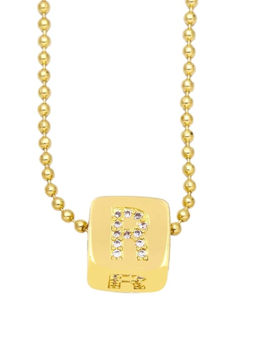 R Brass Cubic Zirconia Letter Vintage square Pendant Necklace