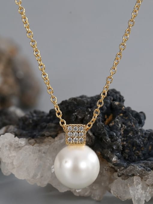 CHARME Brass Imitation Pearl Geometric Minimalist Necklace 2