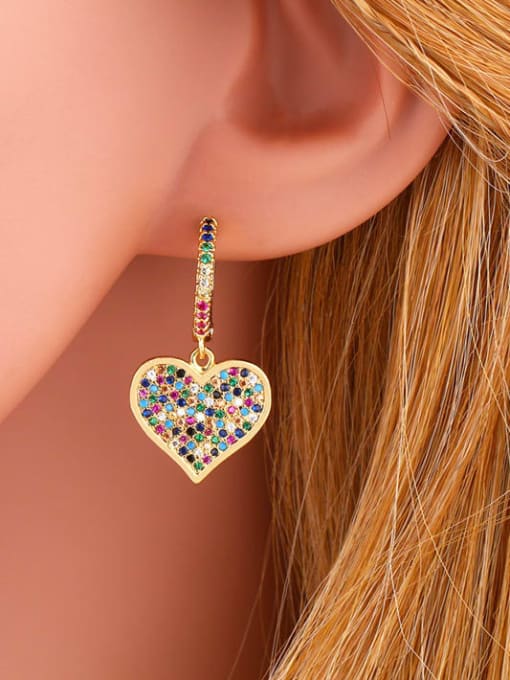 CC Brass Cubic Zirconia Heart Ethnic Huggie Earring 1