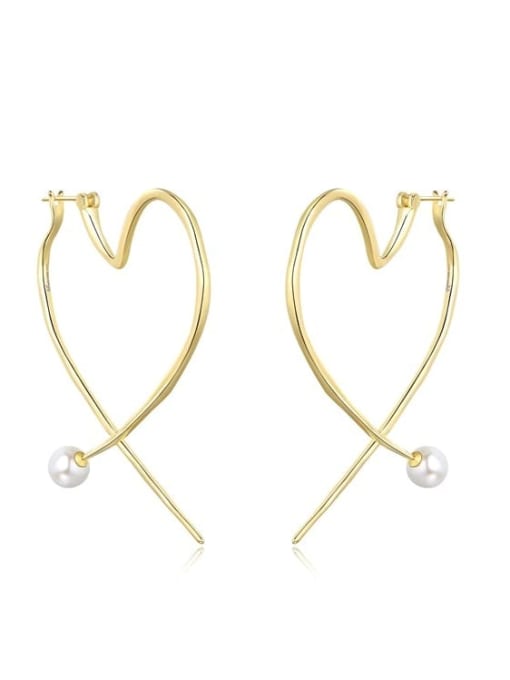 LI MUMU Copper Imitation Pearl White Heart Minimalist Chandelier Earring 1