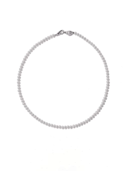 Boomer Cat 925 Sterling Silver Imitation Pearl Round Minimalist Beaded Necklace 0