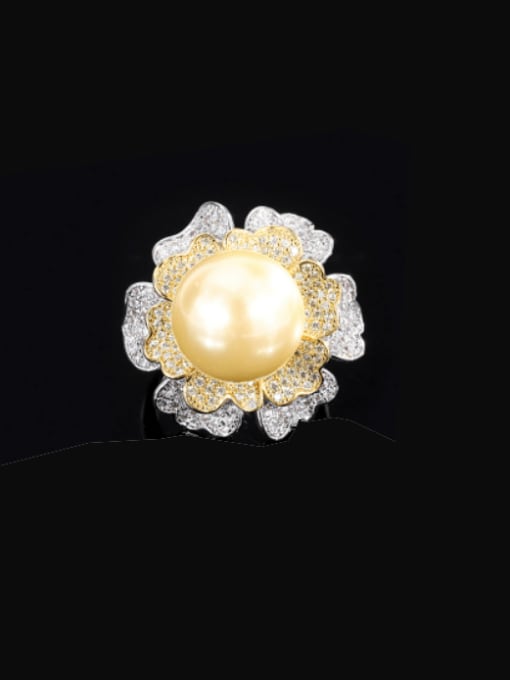 Gold bead ring Brass Cubic Zirconia Flower Luxury Band Ring