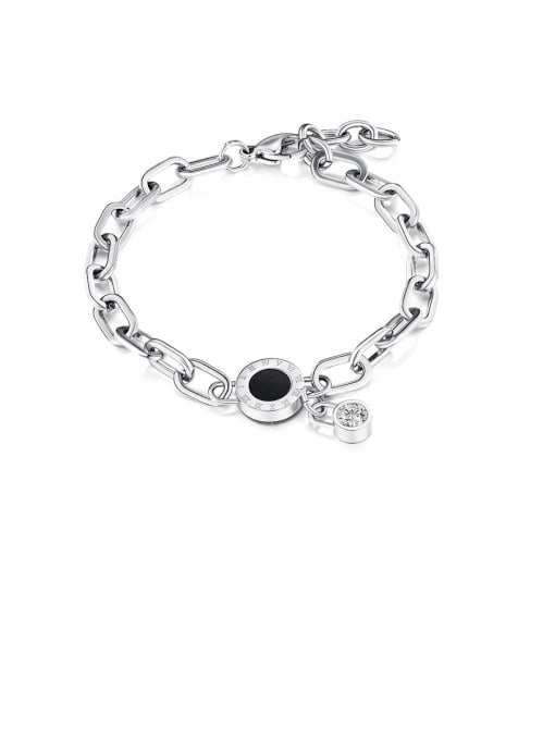1051-platinum Titanium Cubic Zirconia Black Enamel Round Minimalist Bracelets