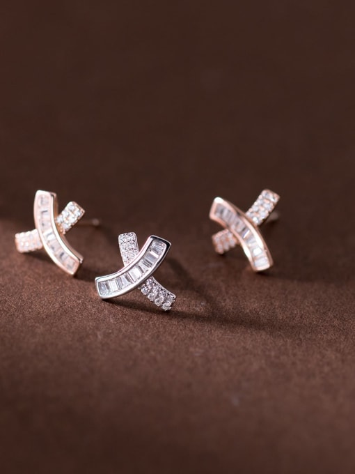 Rosh 925 Sterling Silver Cubic Zirconia Cross Dainty Stud Earring