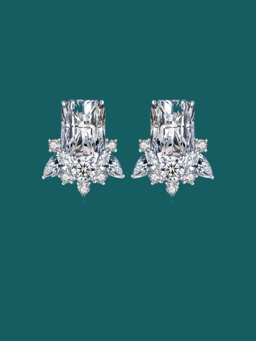 White Diamond Brass Cubic Zirconia Multi Color Geometric Luxury Stud Earring
