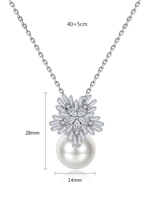 BLING SU Copper  Zircon Shell Bead Big Snowflake Classic Pendant Necklace 3
