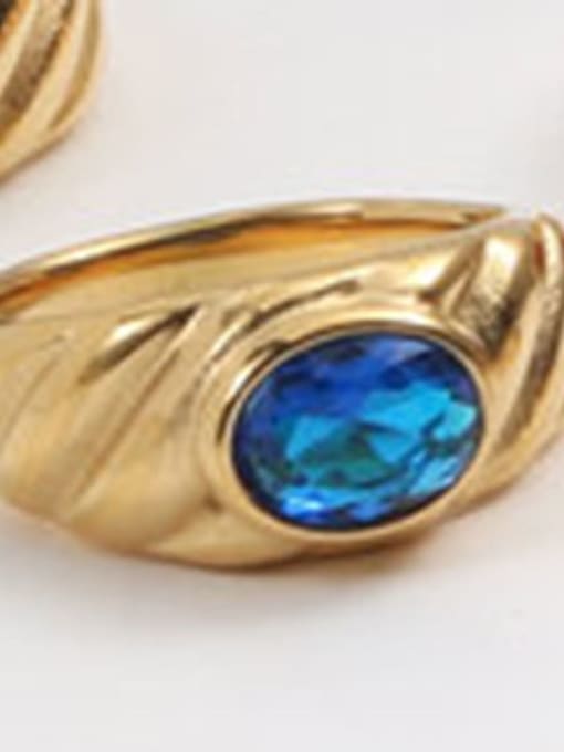 Gold+Blue US 7 A702 Titanium Steel Glass Stone Geometric Vintage Band Ring