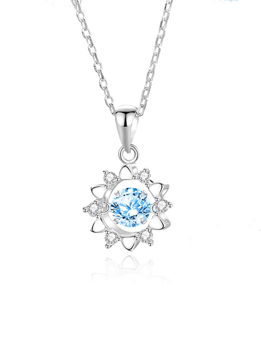FDTD 026 Platinum+Blue  Zircon 925 Sterling Silver Moissanite Flower Dainty Necklace