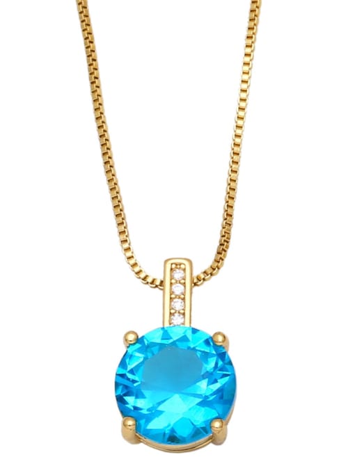 Light blue Brass Glass Stone Round Vintage Necklace