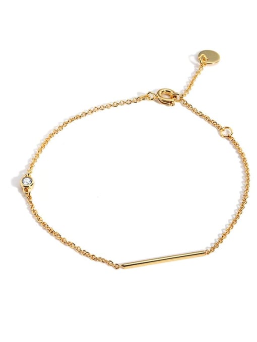 Gold Plated simple one word Bracelet Brass Rhinestone Geometric Minimalist Link Bracelet