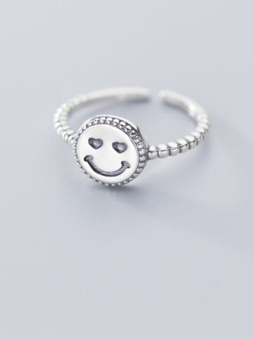 Rosh 925 Sterling Silver Minimalist Smiley Free Size  Ring 0