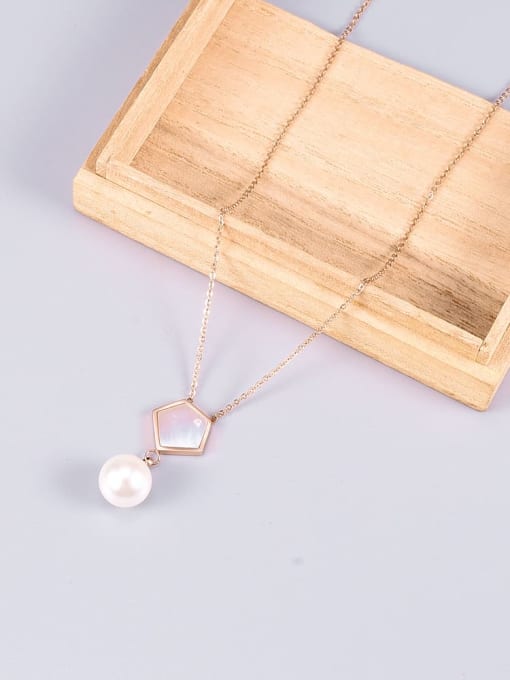 A TEEM Titanium Imitation Pearl Geometric Minimalist Necklace