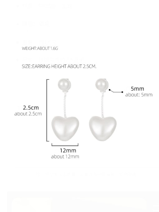 BeiFei Minimalism Silver 925 Sterling Silver Freshwater Pearl Heart Minimalist Drop Earring 2