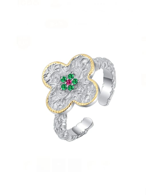 KDP-Silver 925 Sterling Silver Cubic Zirconia Clover Classic Band Ring 0