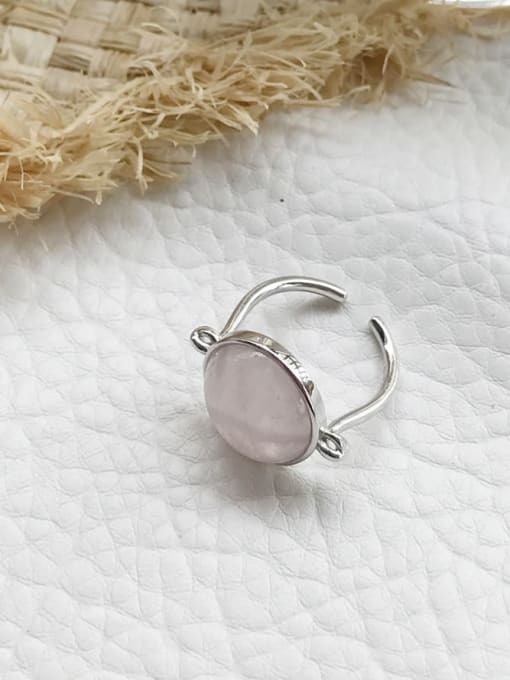Boomer Cat 925 Sterling Silver  Pink Round  Crystal  Minimalist Free Size Midi Ring 0