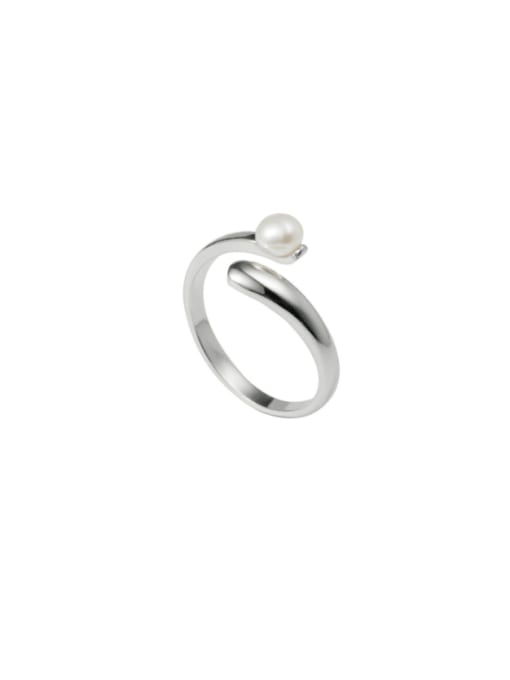 Rosh 925 Sterling Silver Imitation Pearl Irregular Minimalist Band Ring 0