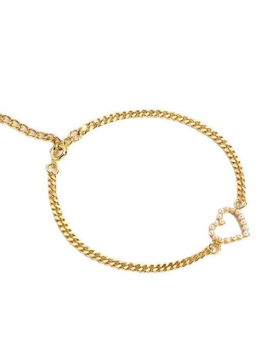 CHARME Brass Imitation Pearl Heart Minimalist Link Bracelet 3