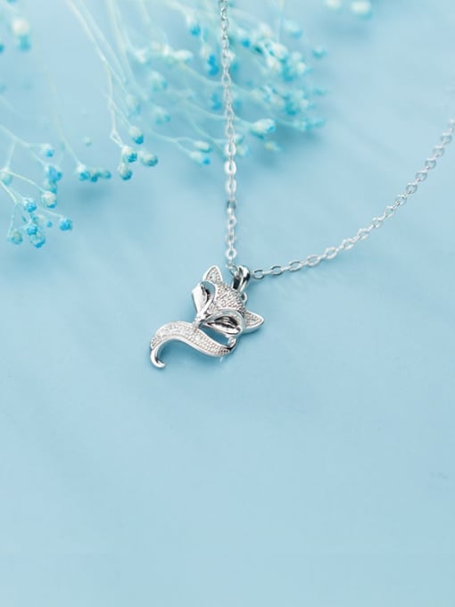 Rosh 925 Sterling Silver Simple Diamond Diamond Fox Pendant  Necklace 2