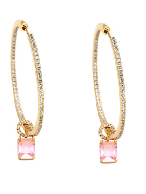 Pink Brass Cubic Zirconia Geometric Minimalist Huggie Earring