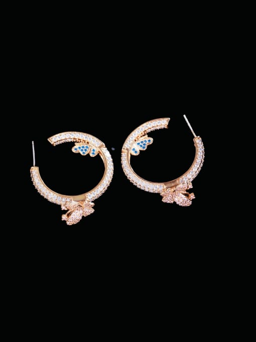 gold Brass Cubic Zirconia Butterfly Luxury Cluster Earring