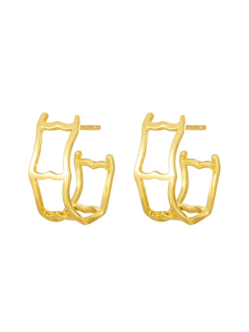 Gold square silver ear nail 925 Sterling Silver Hollow Geometric Minimalist Stud Earring