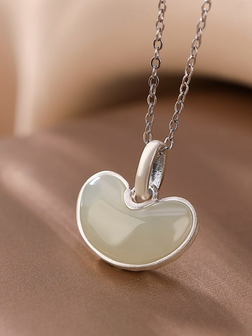 Silver  (Without Chain) 925 Sterling Silver Jade Vintage Heart  Pendant