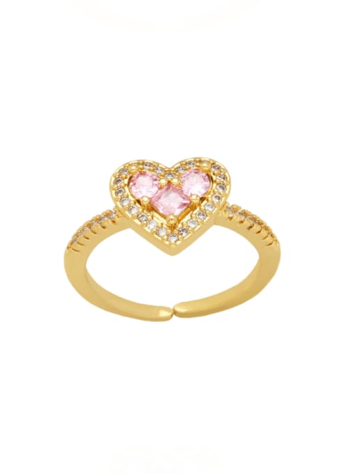 Pink Brass Cubic Zirconia Heart Vintage Band Ring