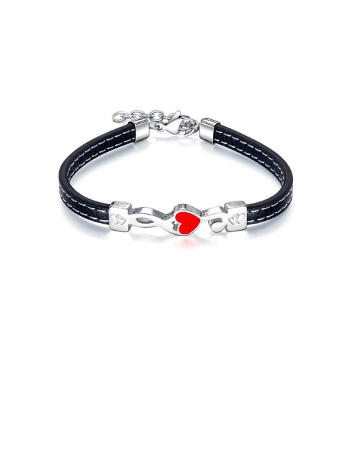 Open Sky Titanium Black Leather Heart Minimalist Bracelets 0
