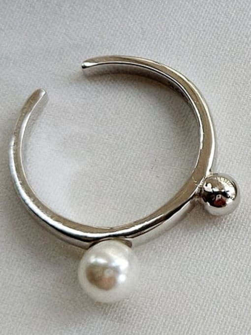 IN J115 925 Sterling Silver Imitation Pearl White Irregular Minimalist Midi Ring