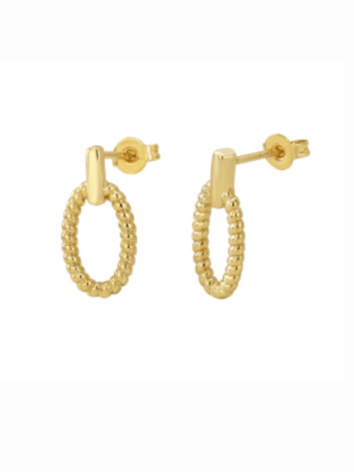 Gold Oval Earrings Brass Geometric Minimalist Weave Twist Oval Stud Earring