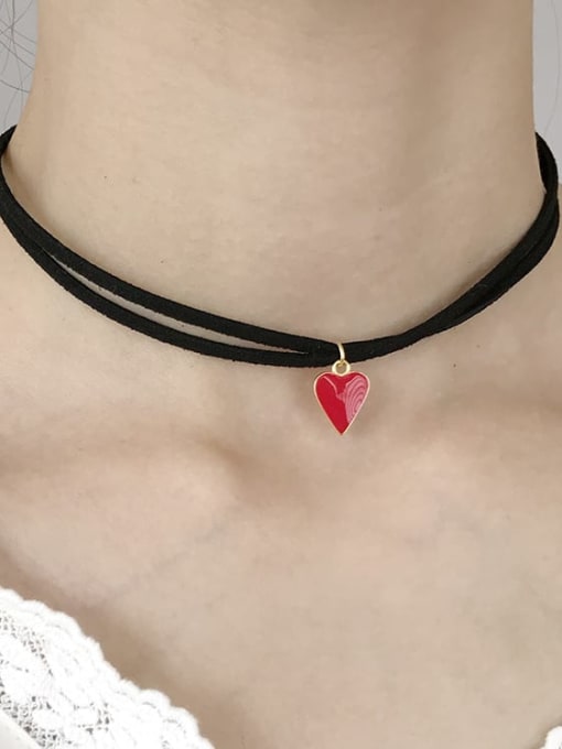 Boomer Cat 925 Sterling Silver Red Enamel Heart Classic Choker Necklace 1