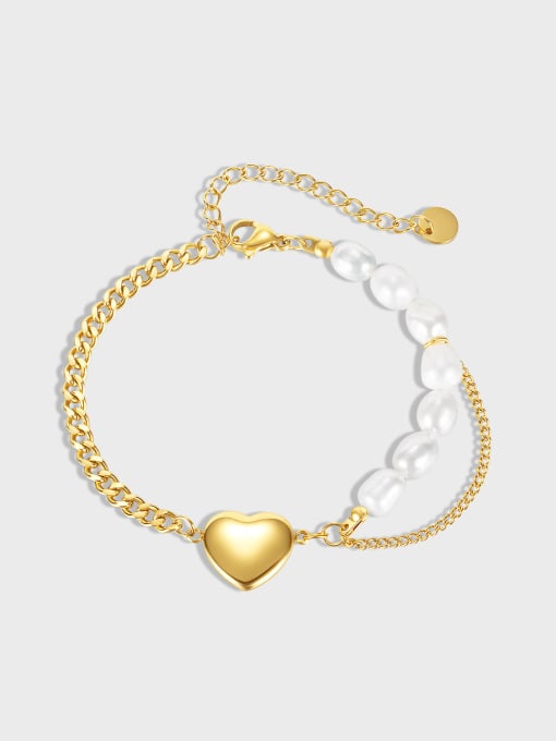Open Sky Titanium Steel Imitation Pearl Heart Minimalist Strand Bracelet 0