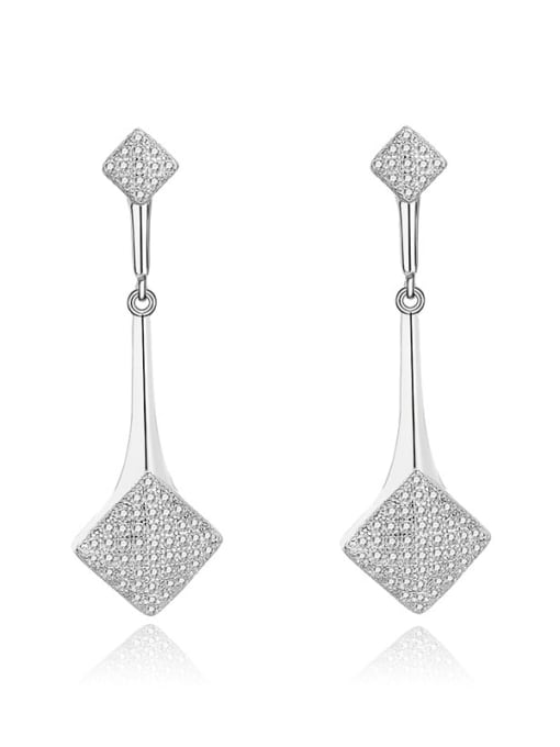 YJEGD 085 (Platinum) 925 Sterling Silver Cubic Zirconia Square Dainty Drop Earring