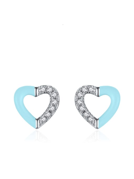 Blue Heart Earrings 925 Sterling Silver Cubic Zirconia Heart Minimalist Stud Earring