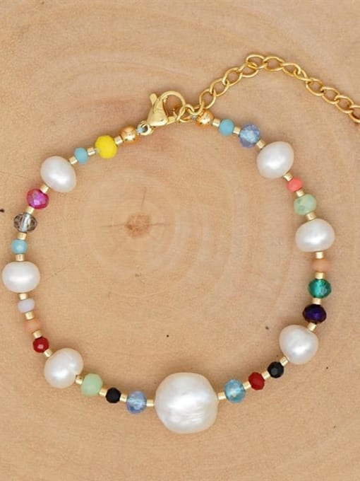 ZZ B200020A Stainless steel Freshwater Pearl Multi Color Round Bohemia Bracelet