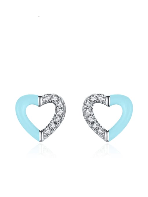 Blue Heart Earrings 925 Sterling Silver Enamel Heart Minimalist Stud Earring