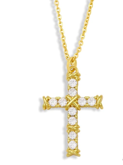 A Brass Cubic Zirconia Cross Minimalist Necklace
