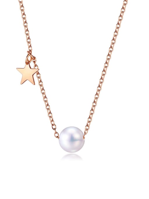 Open Sky Titanium Imitation Pearl White Round Minimalist Necklaces 0