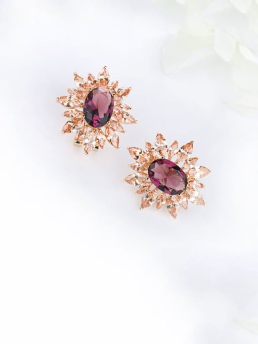 BLING SU Copper Cubic Zirconia Flower Luxury Stud Earring 1