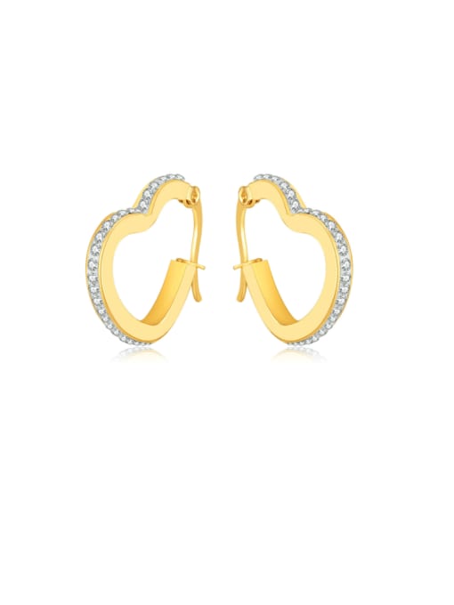 GE840 gold Titanium Steel Cubic Zirconia Heart Minimalist Huggie Earring